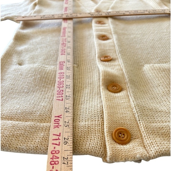 Vintage Cardigan Sweater Acrylic Men's Small Cream Grandpa Grunge Kurt Cobain - Picture 9 of 14